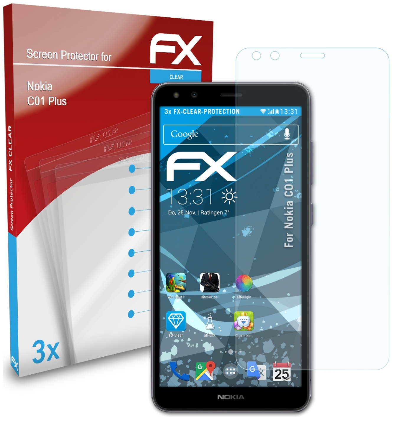Nokia FX-Clear Displayschutz(für C01 Plus) ATFOLIX 3x