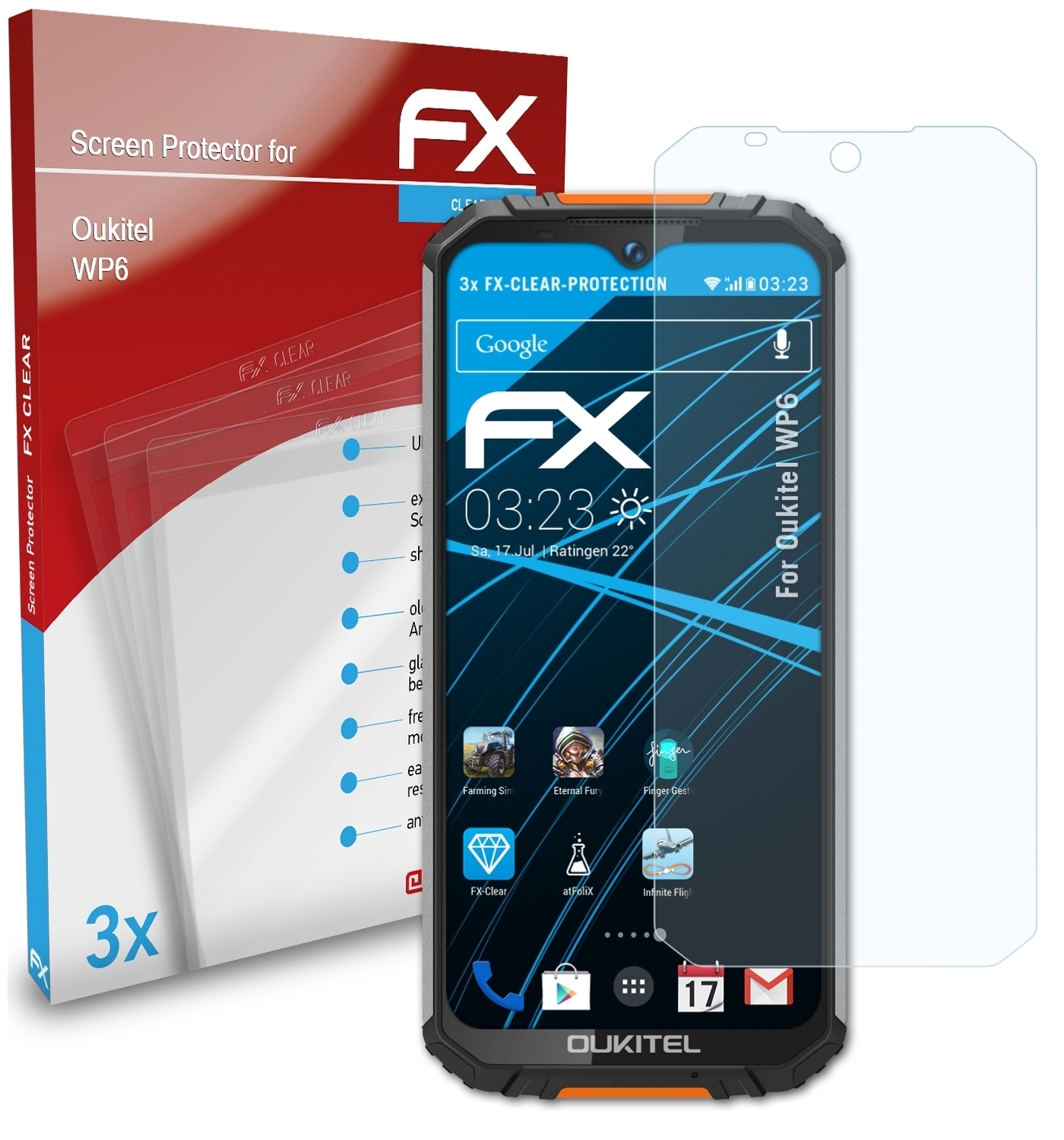 Oukitel 3x WP6) Displayschutz(für FX-Clear ATFOLIX