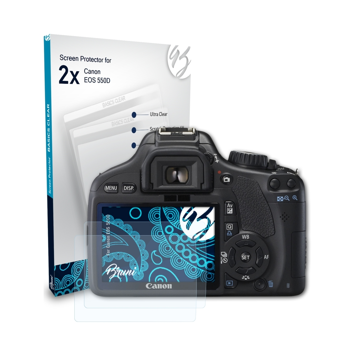 2x BRUNI 550D) EOS Basics-Clear Canon Schutzfolie(für