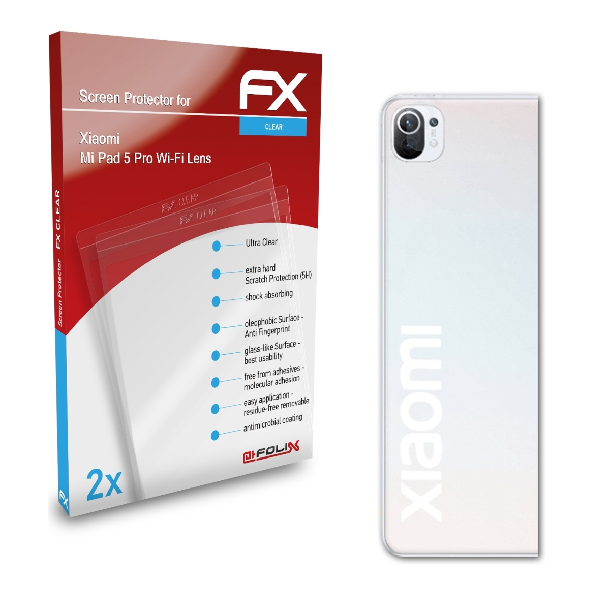 2x Lens) Pad 5 Wi-Fi Pro FX-Clear ATFOLIX Displayschutz(für Mi Xiaomi