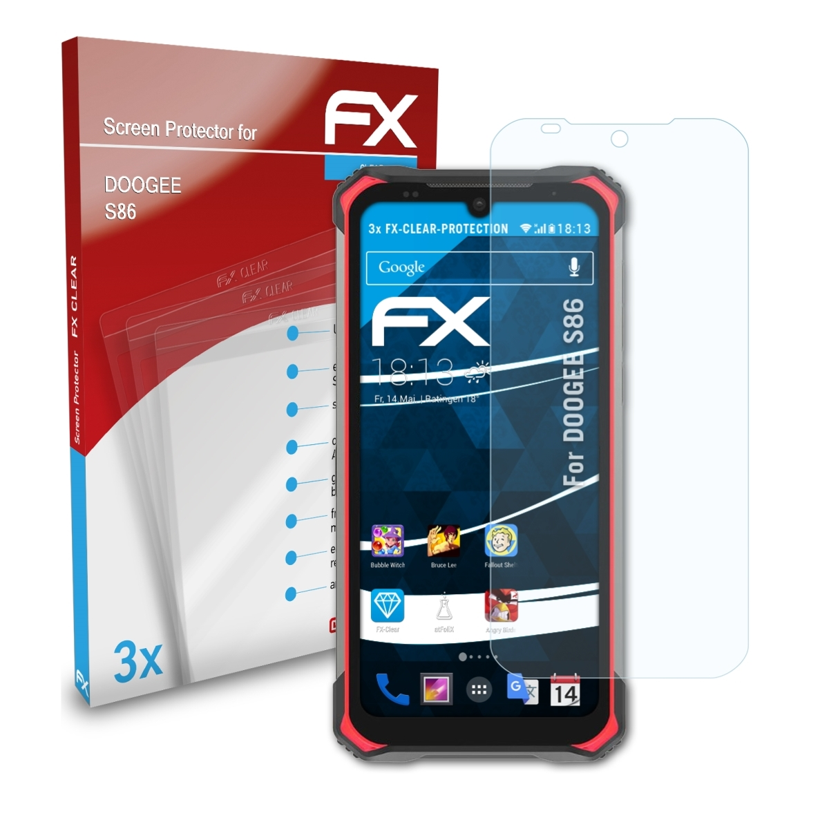 ATFOLIX 3x FX-Clear S86) Displayschutz(für Doogee
