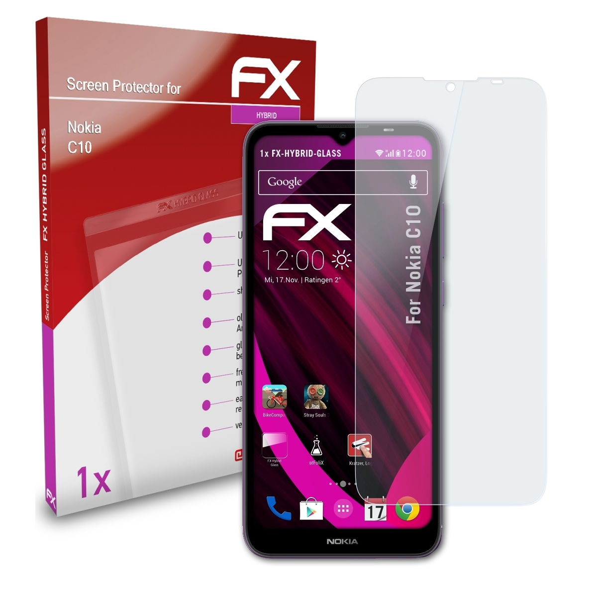 Nokia Schutzglas(für C10) FX-Hybrid-Glass ATFOLIX
