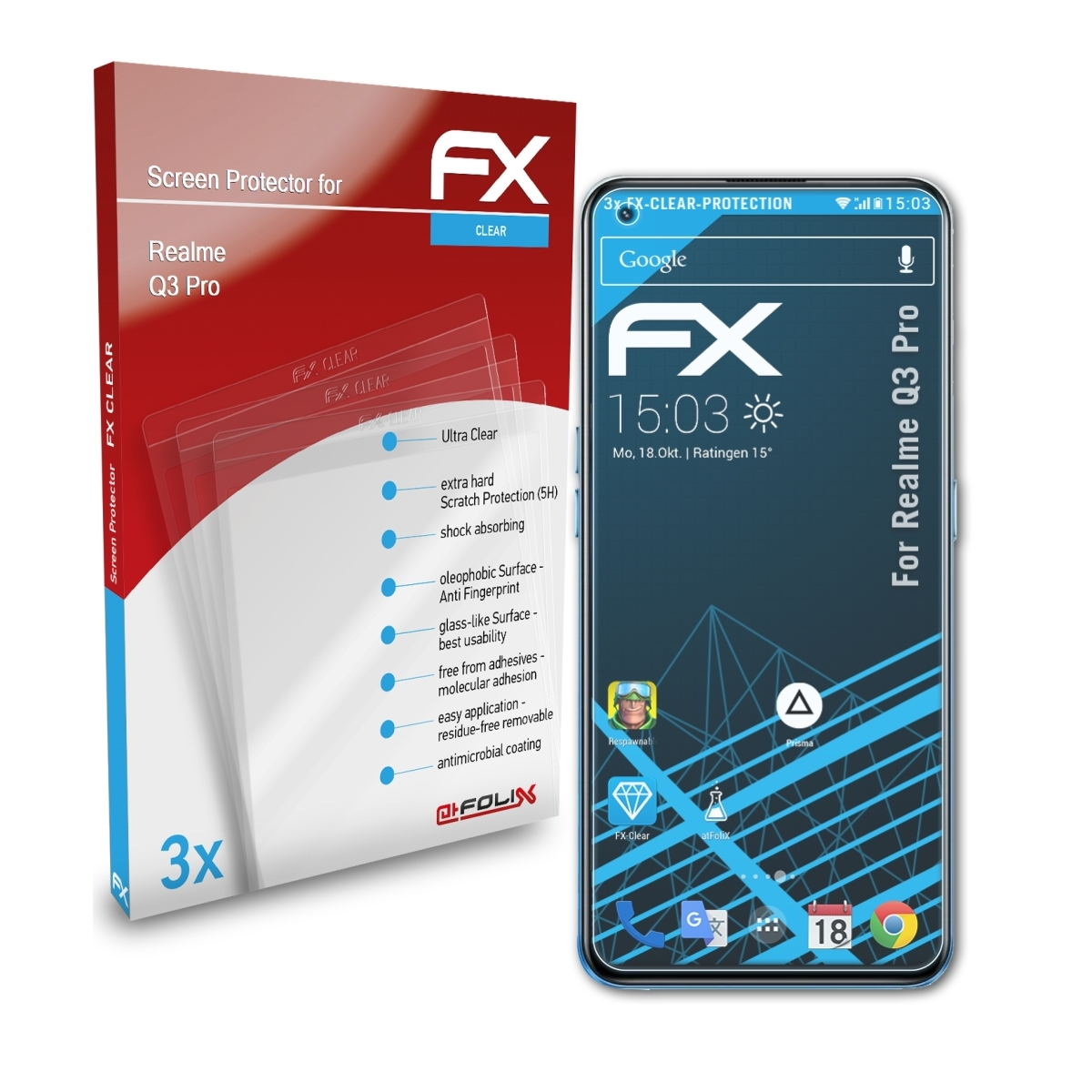 ATFOLIX 3x FX-Clear Displayschutz(für Realme Q3 Pro)