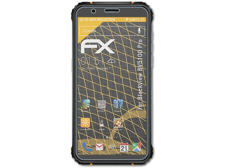 ATFOLIX 3x FX-Antireflex Displayschutz(für Blackview BV5100 Pro)