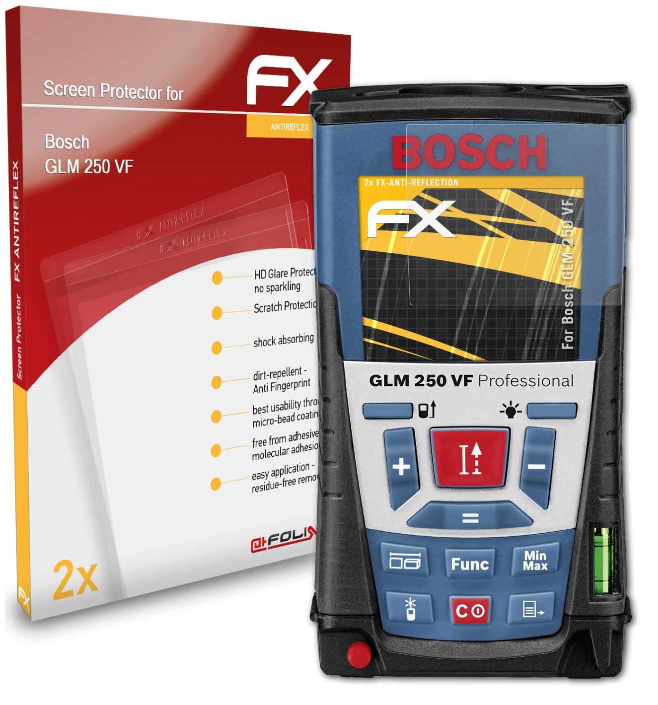 2x Displayschutz(für VF) ATFOLIX Bosch FX-Antireflex 250 GLM
