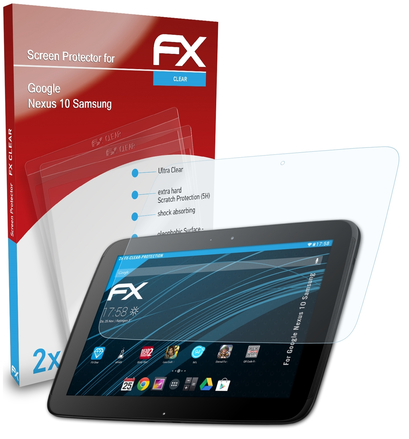 ATFOLIX 2x FX-Clear Displayschutz(für Google 10 Nexus (Samsung))