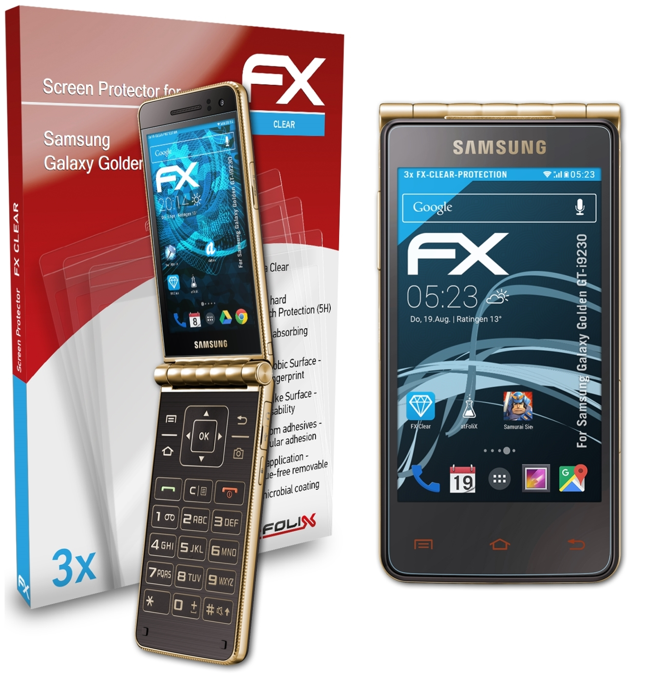 (GT-i9230)) Samsung Displayschutz(für Galaxy FX-Clear ATFOLIX Golden 3x