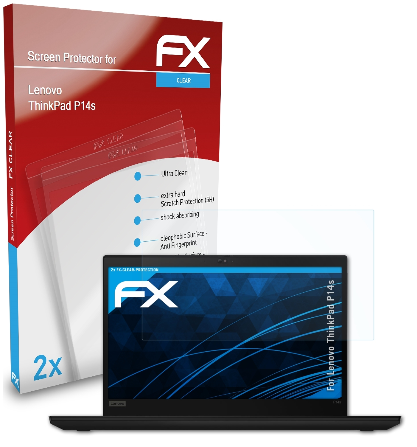 ATFOLIX 2x FX-Clear Displayschutz(für Lenovo P14s) ThinkPad
