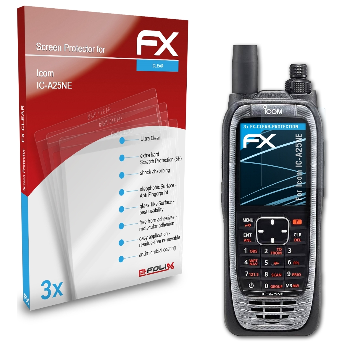 ATFOLIX 3x Icom Displayschutz(für FX-Clear IC-A25NE)