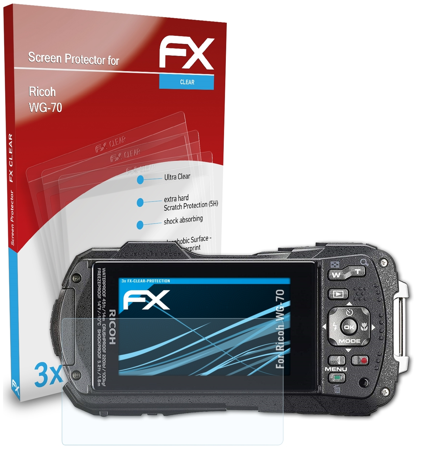 ATFOLIX 3x Ricoh WG-70) FX-Clear Displayschutz(für