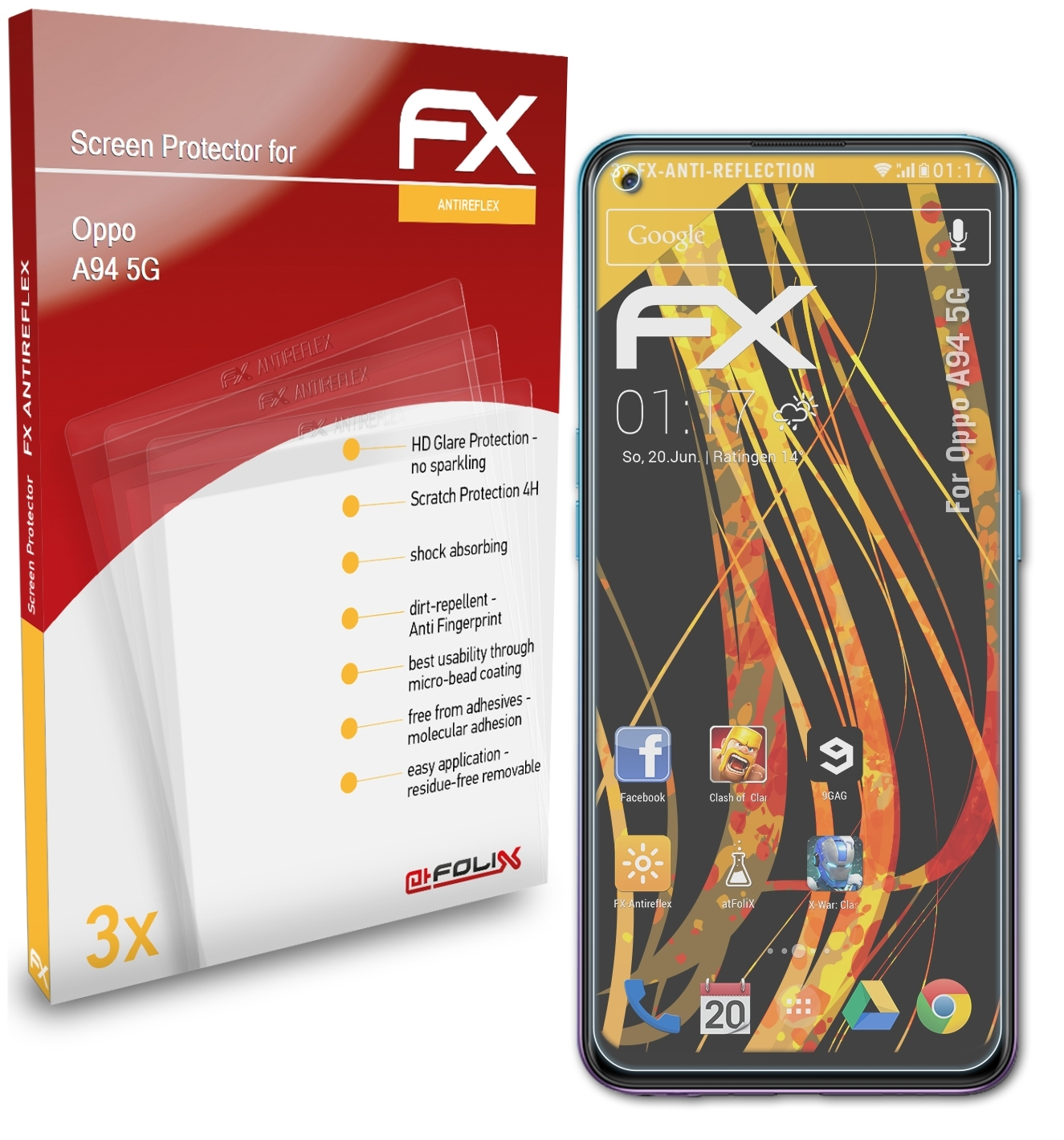 ATFOLIX 3x FX-Antireflex Displayschutz(für Oppo 5G) A94