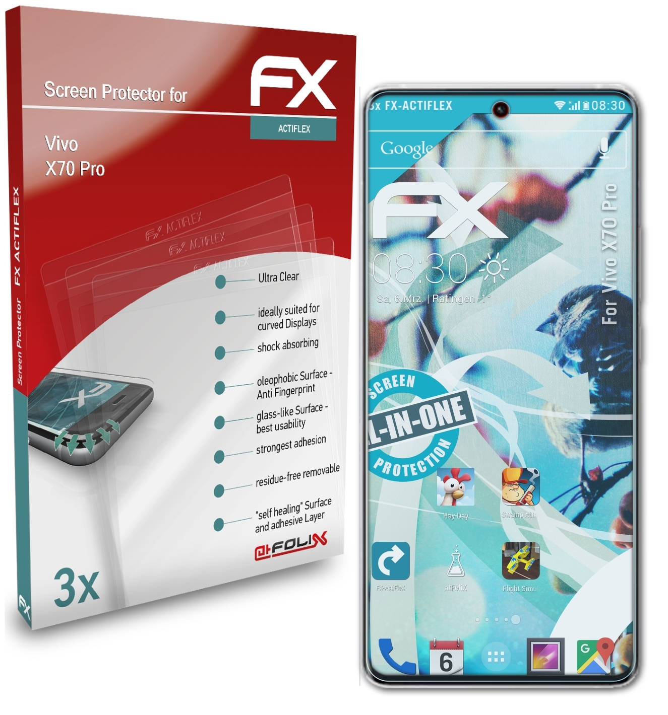 ATFOLIX 3x FX-ActiFleX Displayschutz(für Vivo Pro) X70