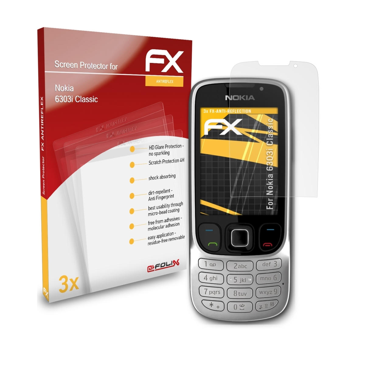 ATFOLIX Nokia Displayschutz(für Classic) FX-Antireflex 6303i 3x