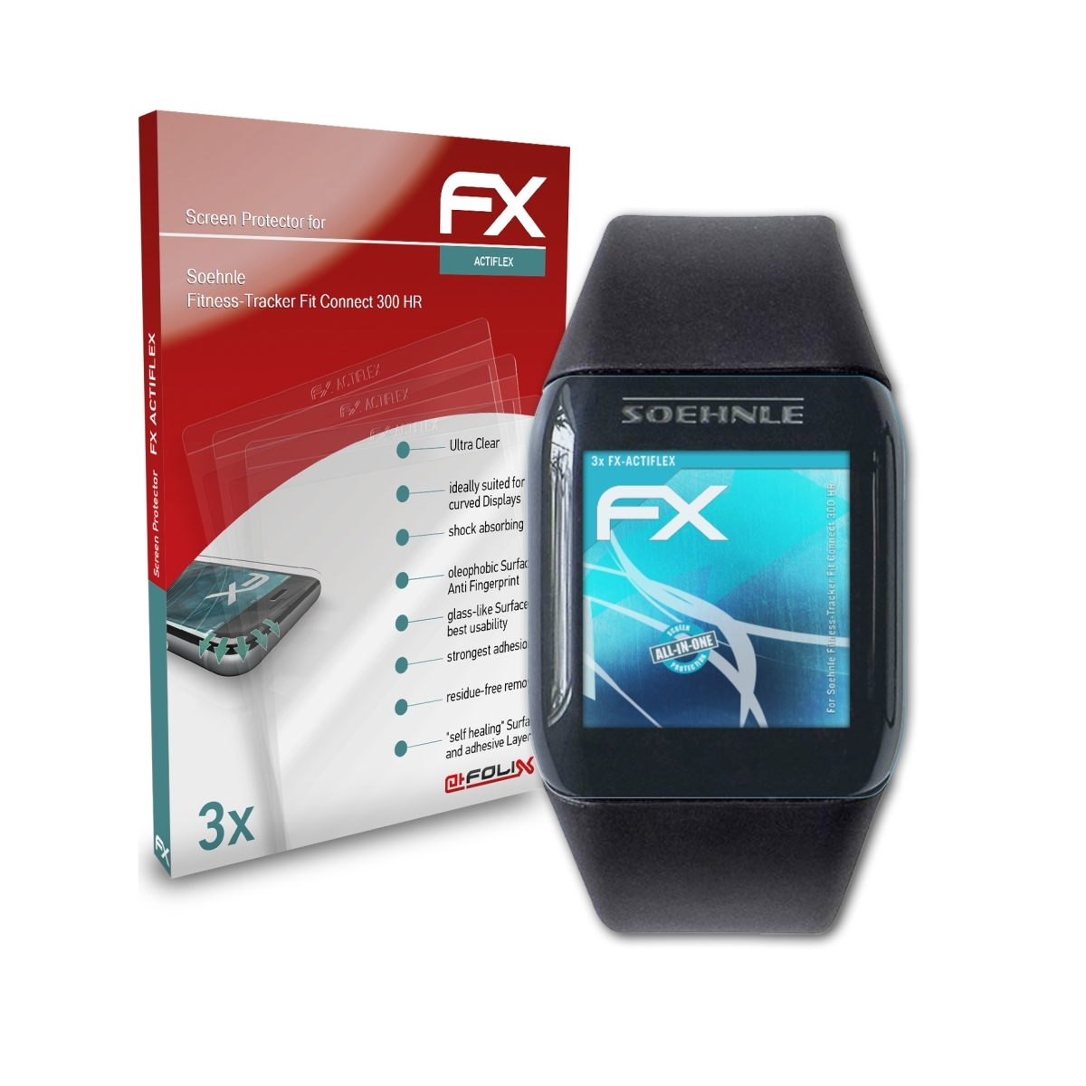 ATFOLIX 3x FX-ActiFleX Displayschutz(für HR) 300 Connect Fit Soehnle Fitness-Tracker