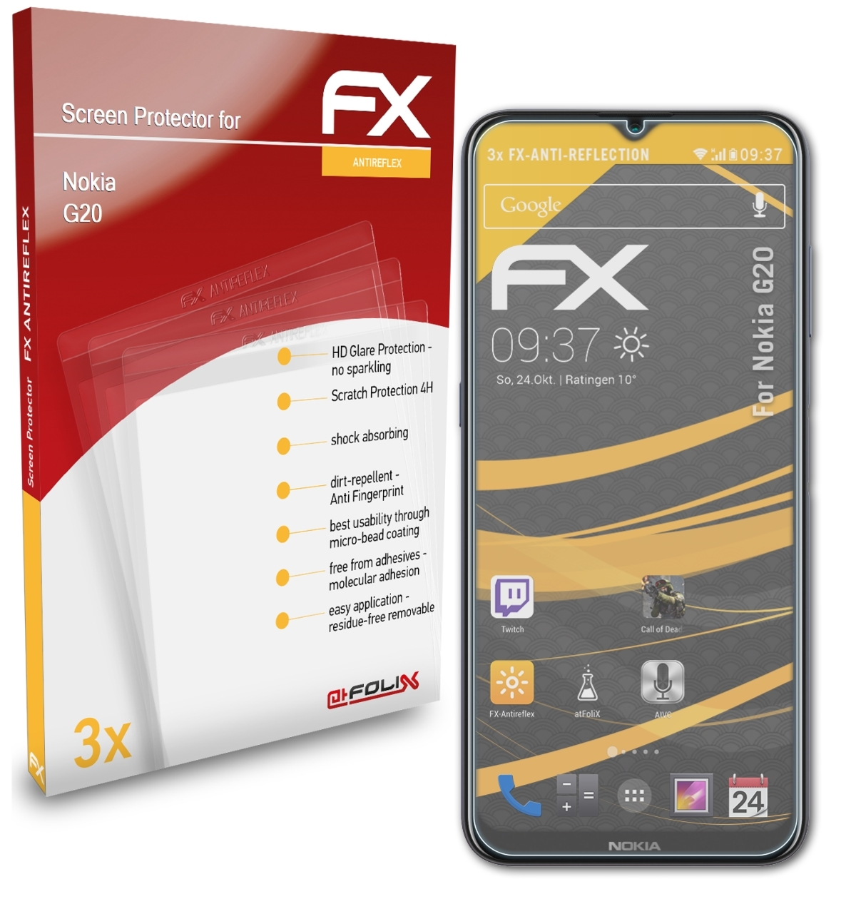 ATFOLIX 3x Nokia G20) FX-Antireflex Displayschutz(für
