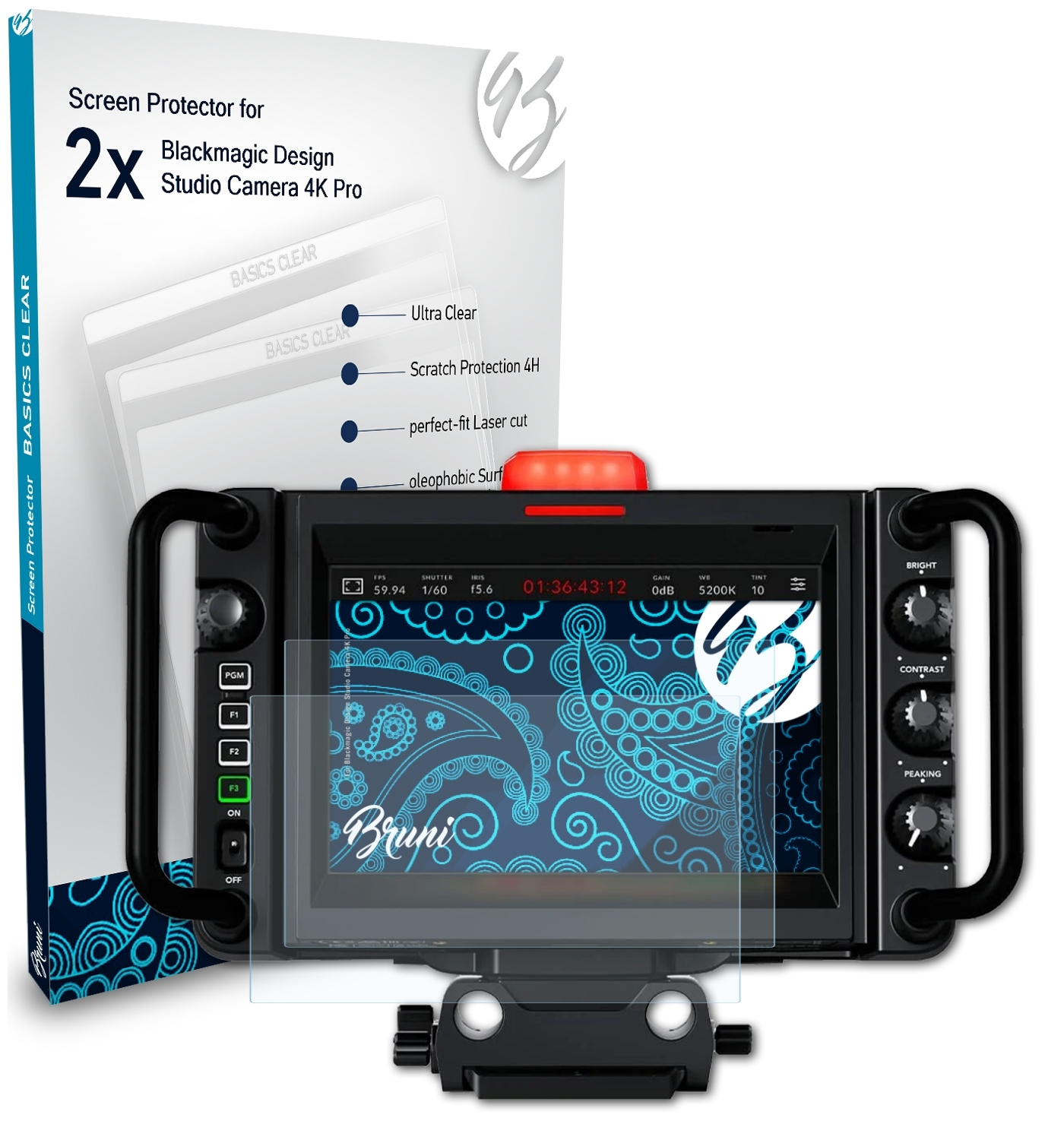 2x BRUNI Pro) Schutzfolie(für Blackmagic Camera Basics-Clear 4K Design Studio