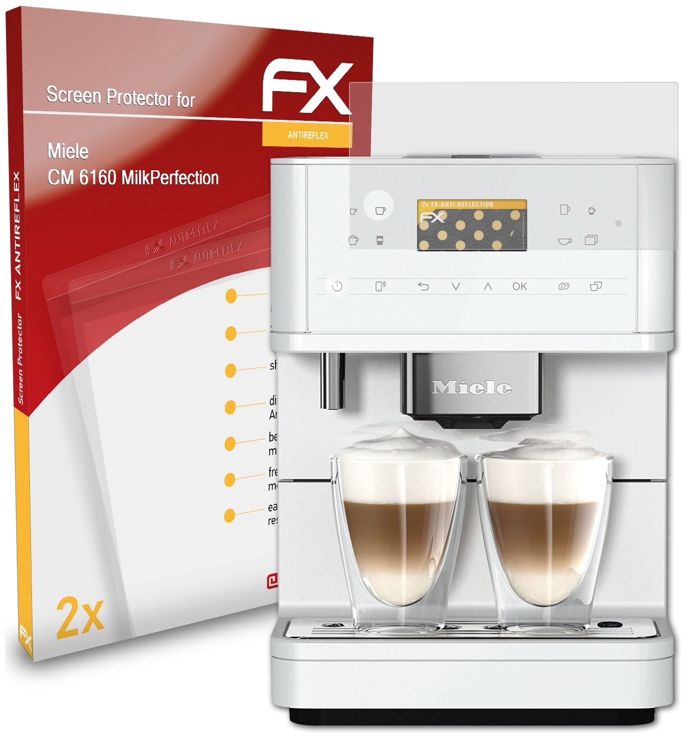 ATFOLIX 2x Displayschutz(für Miele 6160 CM MilkPerfection) FX-Antireflex