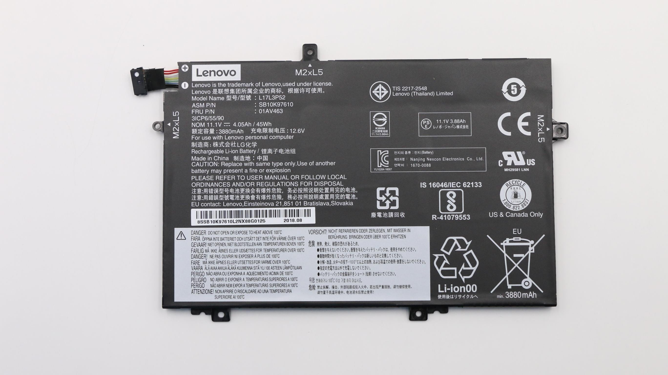 11.1 Volt, 4120 LENOVO mAh für Li-Pol Akku SB10K97613 Original Li-Pol, Notebookakku, Lenovo