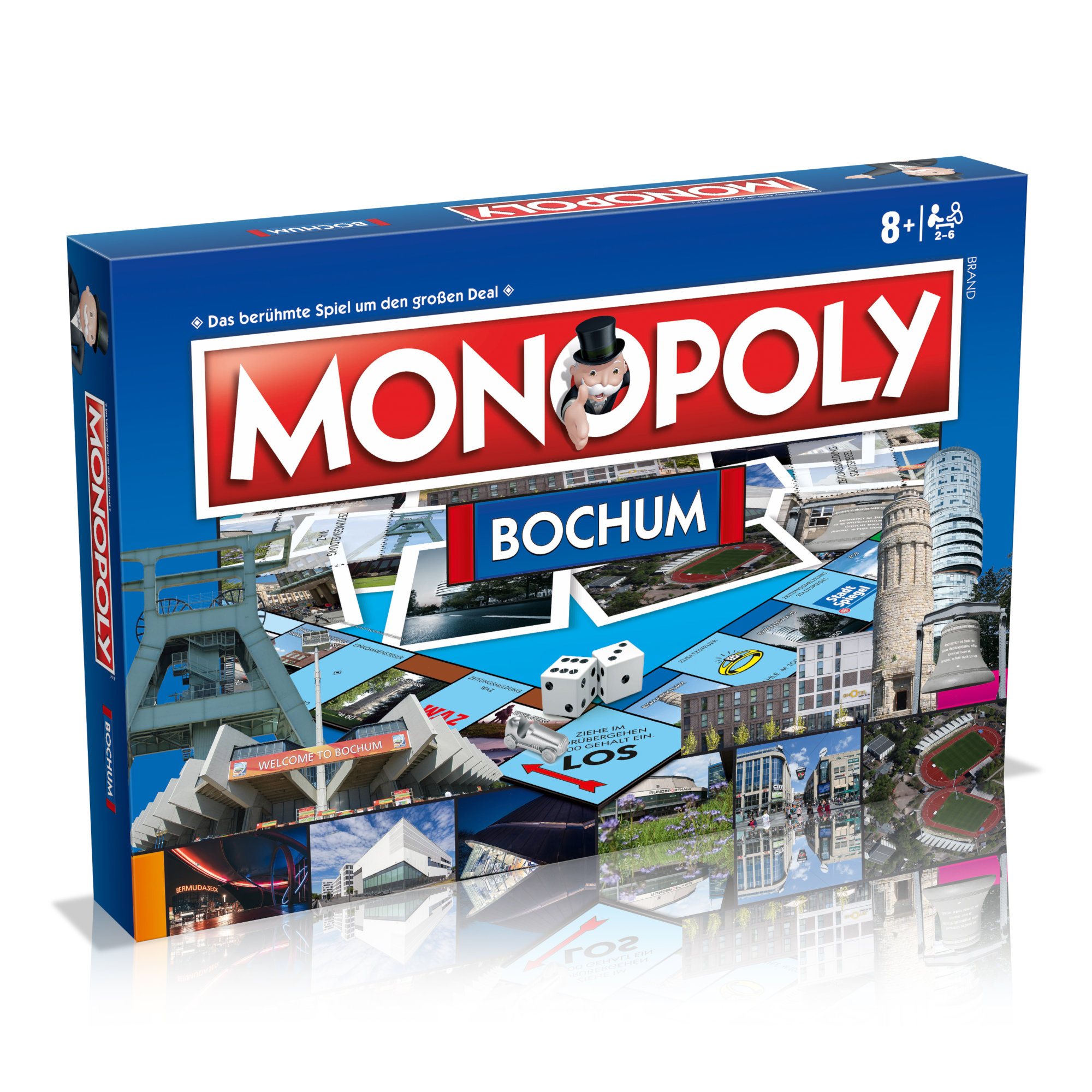 Monopoly-Brettspielbox mit Stadtbildern.
