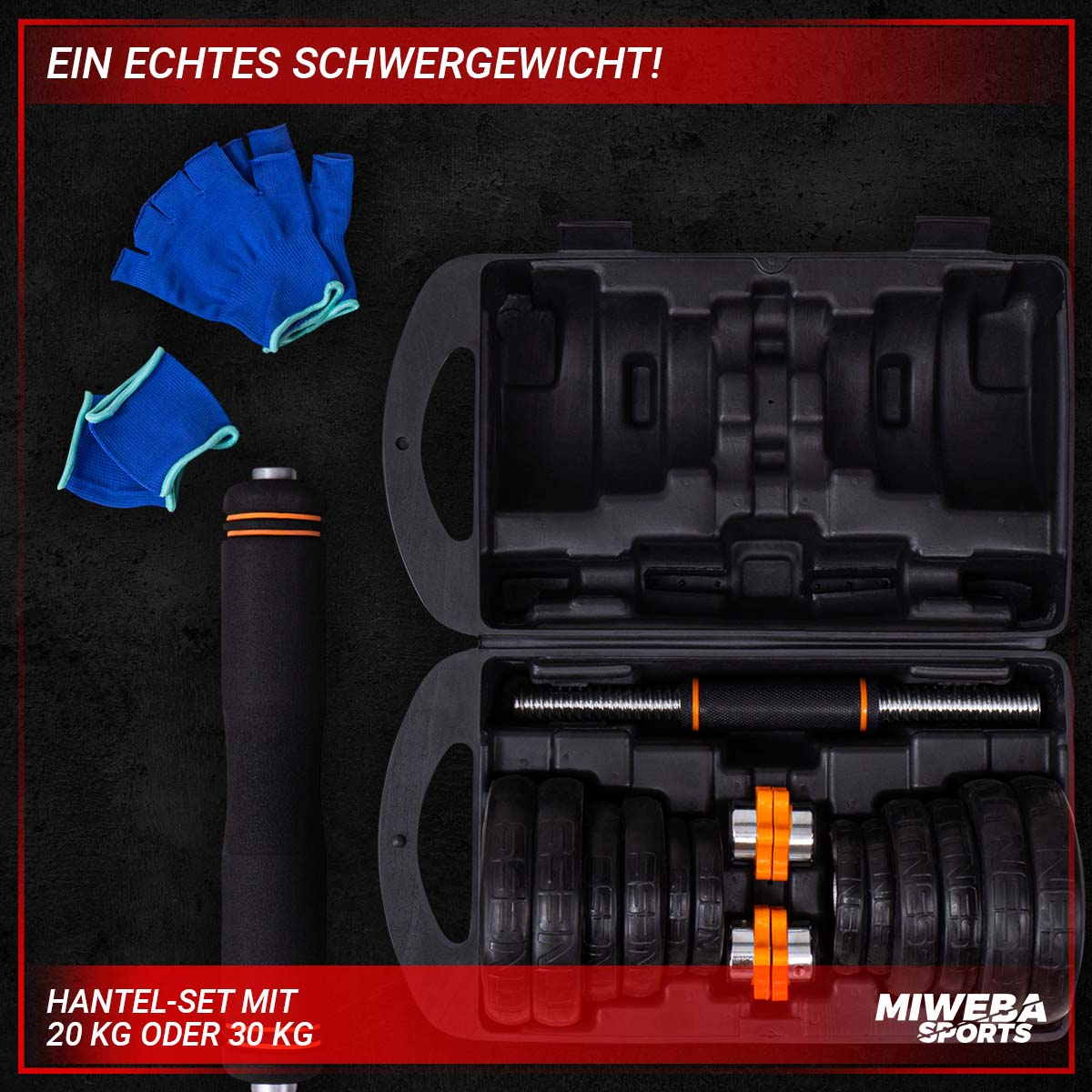 MIWEBA SPORTS 4in1 Kurzhantel, Koffer + Hanteln Set FED kg schwarz 20