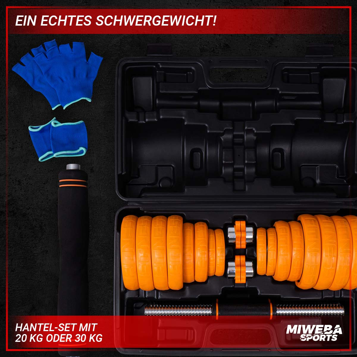 Koffer Kurzhantel, orange kg SPORTS 4in1 Set Hanteln FED MIWEBA 30 +