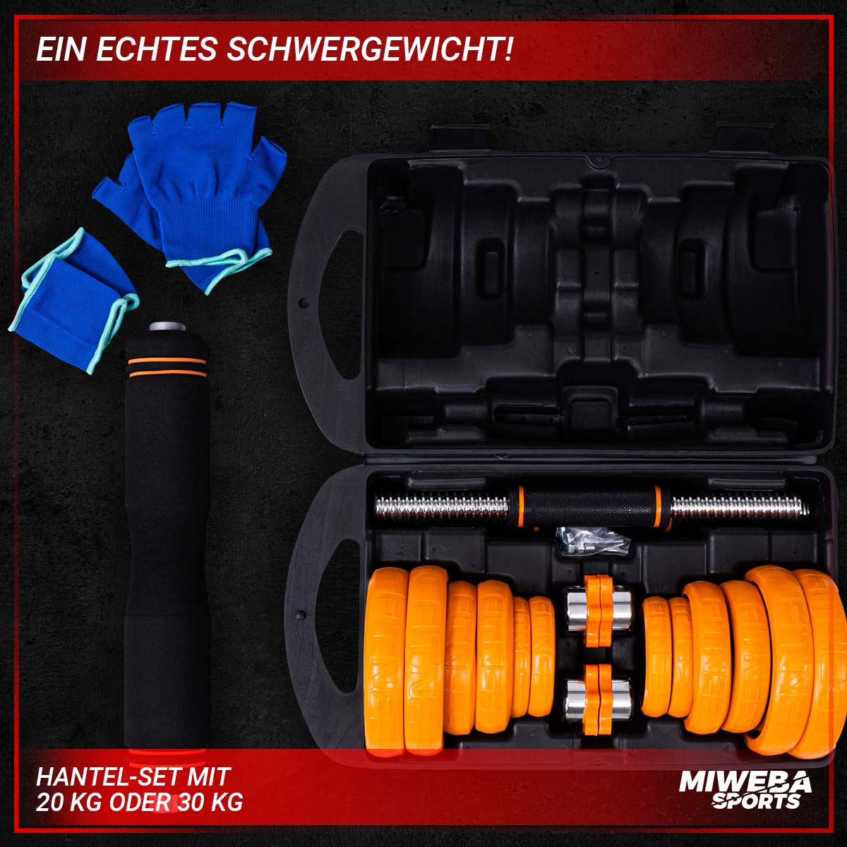 Kurzhantel, FED Set MIWEBA SPORTS kg orange Koffer 20 + Hanteln 4in1