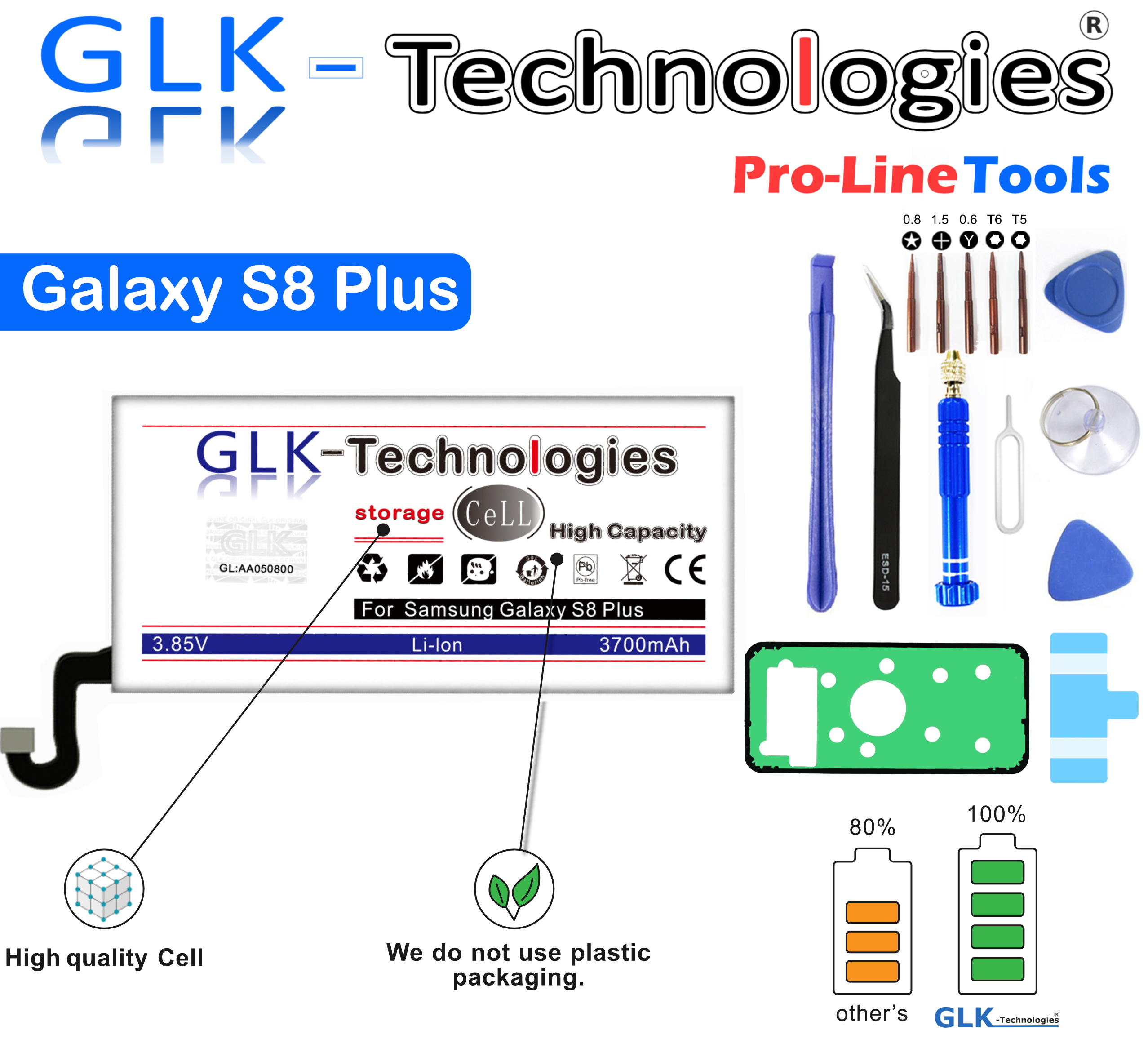 Samsung Werkzeug SM-G955F 3700 | + Akku Plus EB-BG955ABE Akku GLK-TECHNOLOGIES für Set Lithium-Ionen-Akku mAh Ersatz Smartphone Akku inkl. Battery S8 Galaxy