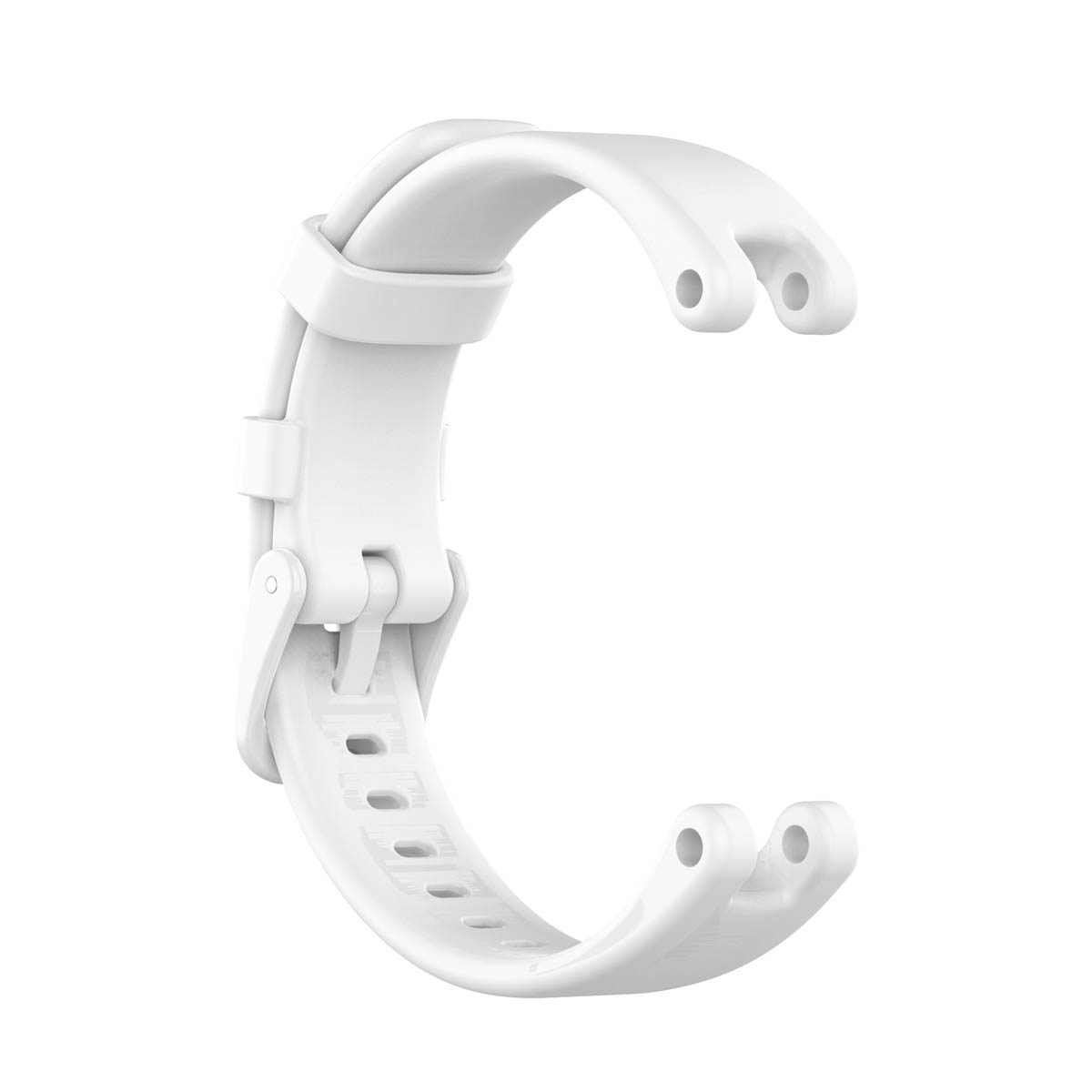 Ein weißes Smartwatch-Armband mit Verschluss und geschwungenem Design.