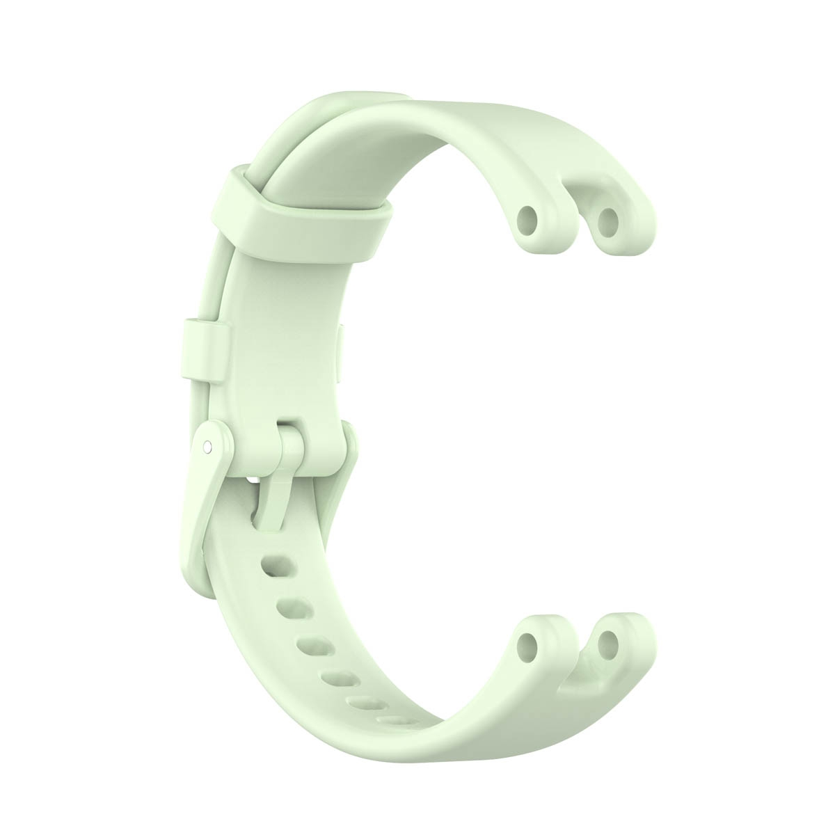 Hellgrünes Armband, Nahaufnahme, mit Schnalle und mehreren Löchern.