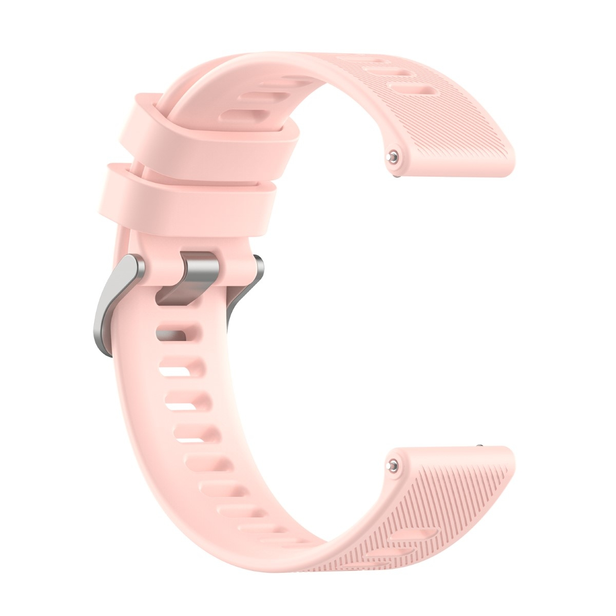 Rosa Uhrenarmband mit silberner Schnalle.