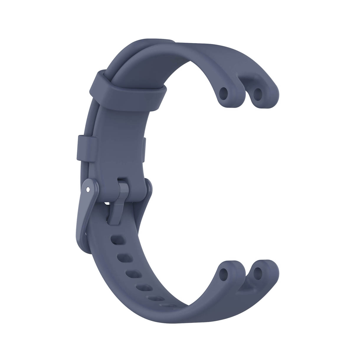 Blaues Uhrenarmband mit Schnalle. Gebogenes Design mit Löchern und einem Knopf.