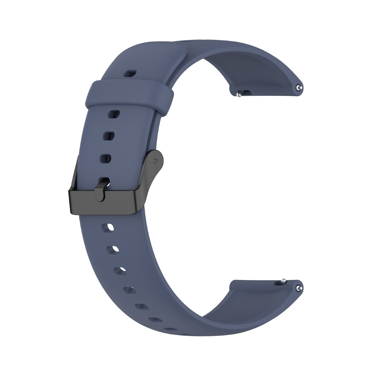 Blaues Smartwatch-Armband. C-förmig. Schwarze Schnalle. Weißer Hintergrund.