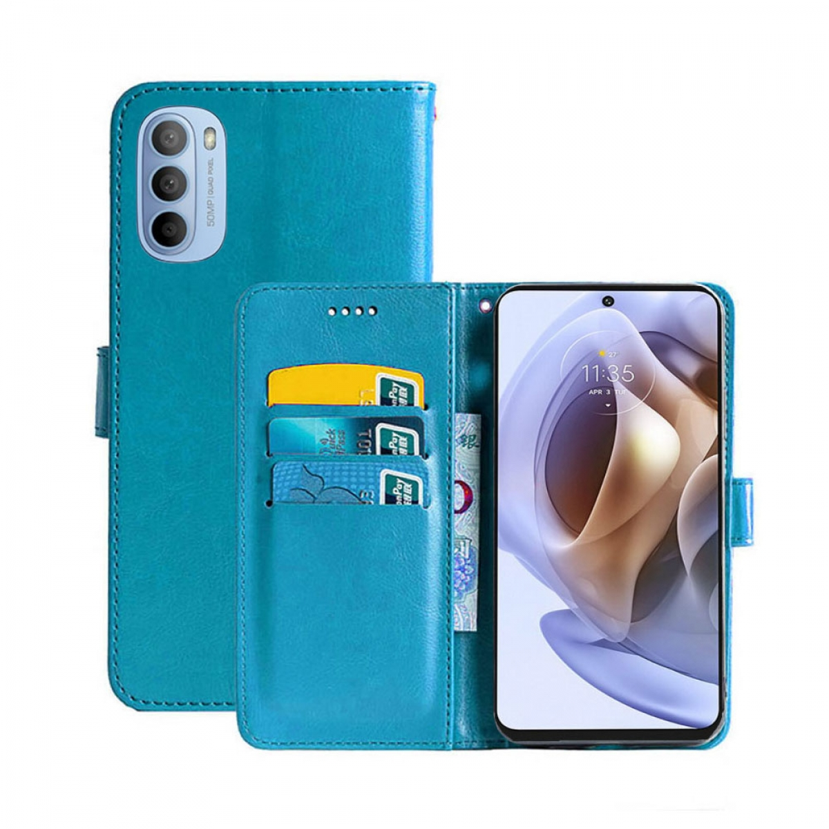 CASEONLINE Klappbare - Hellblau, Motorola, G31, Bookcover, Multicolor moto