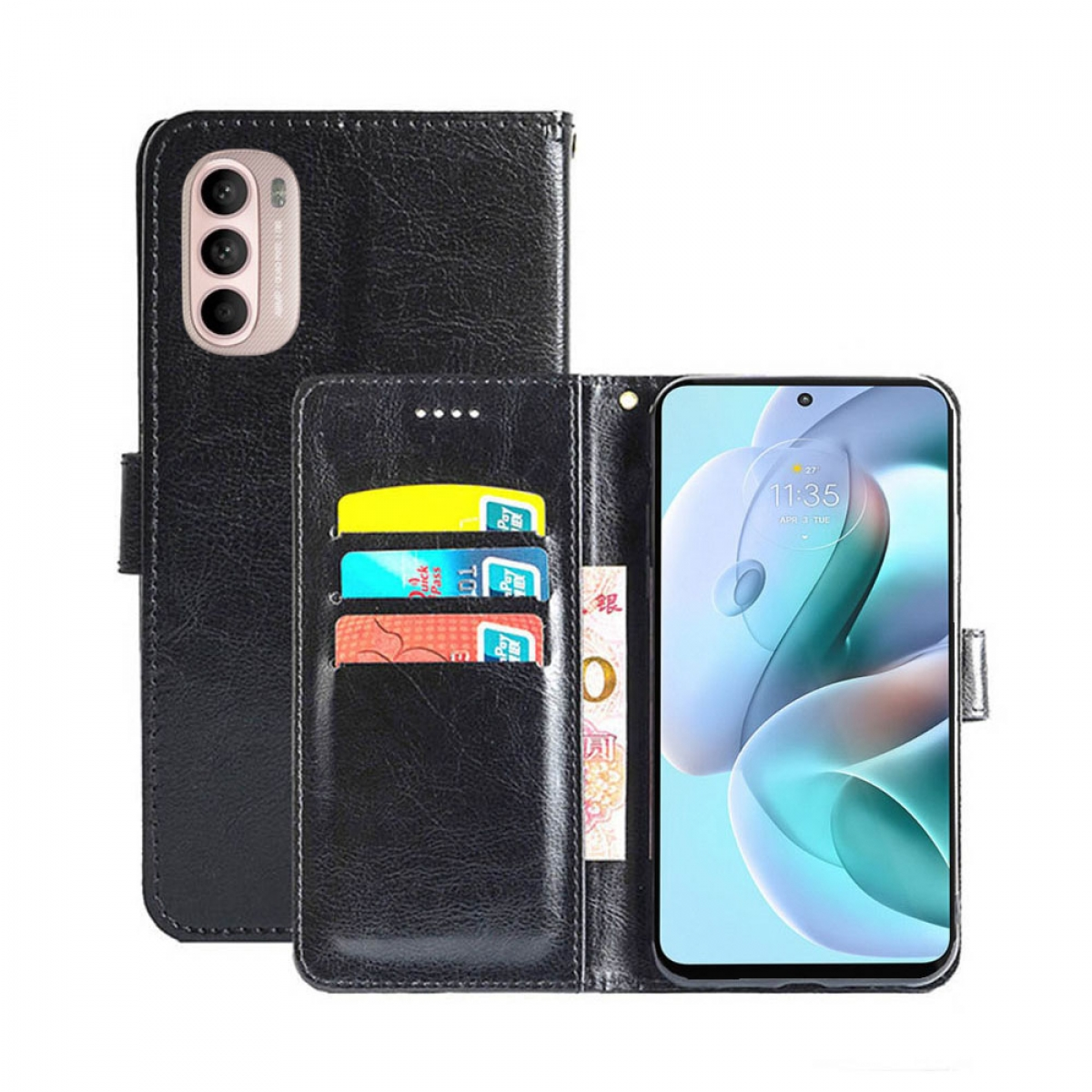 CASEONLINE Klappbare - Bookcover, Motorola, G41, Schwarz Moto Schwarz