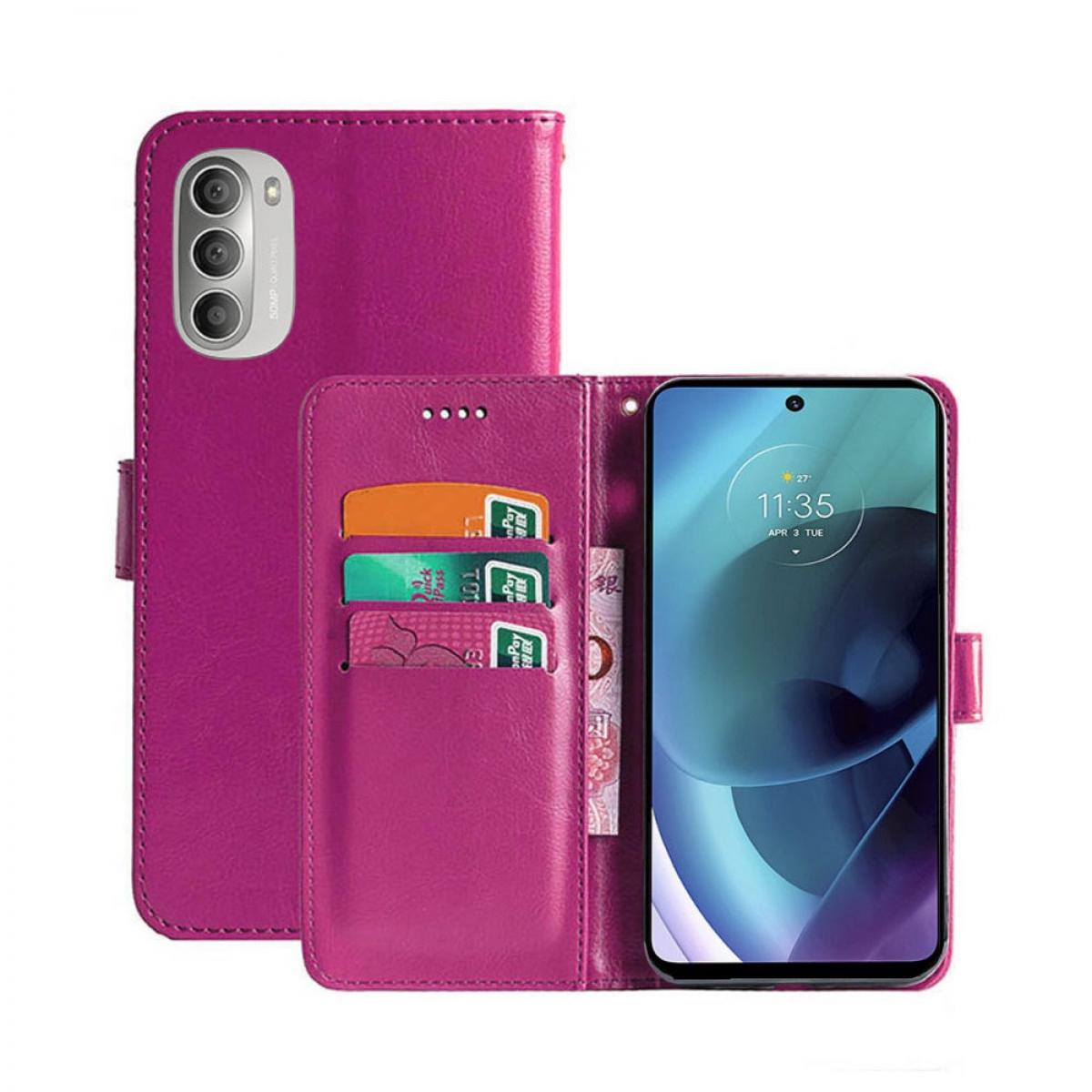 Multicolor CASEONLINE Motorola, 5G, Moto G71 - Klappbare Pink, Bookcover,