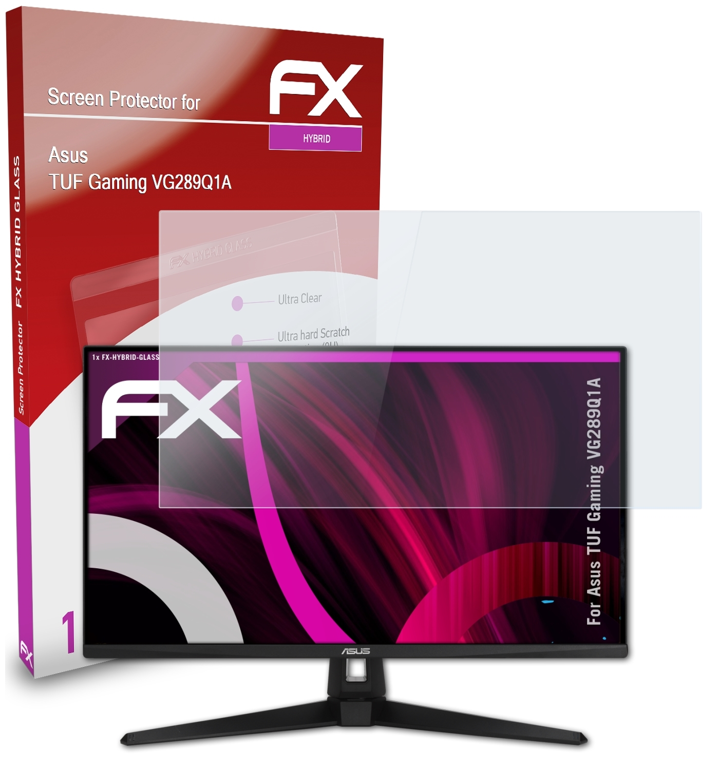 ATFOLIX FX-Hybrid-Glass Schutzglas(für Asus Gaming VG289Q1A) TUF