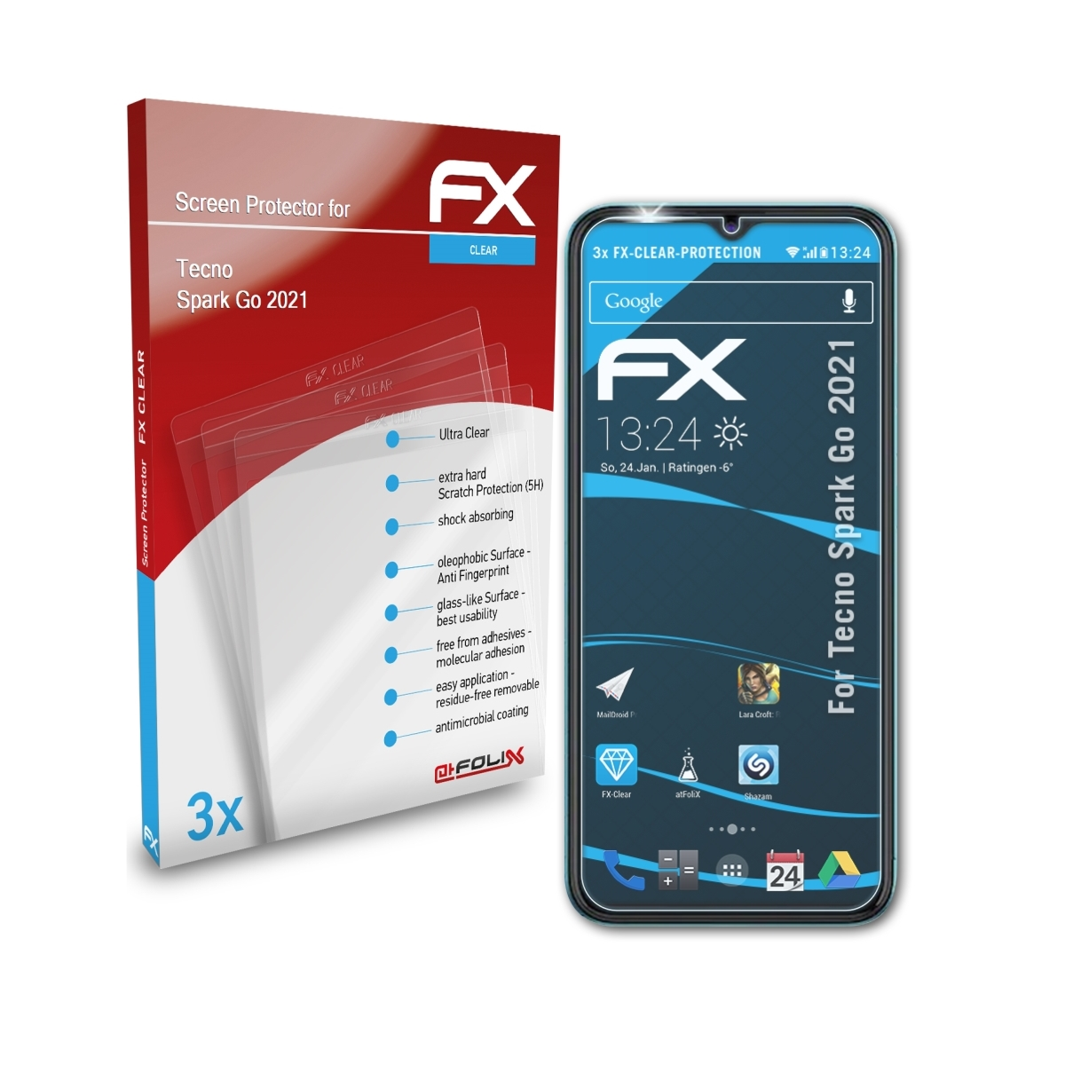 3x (2021)) Go Displayschutz(für FX-Clear ATFOLIX Spark Tecno