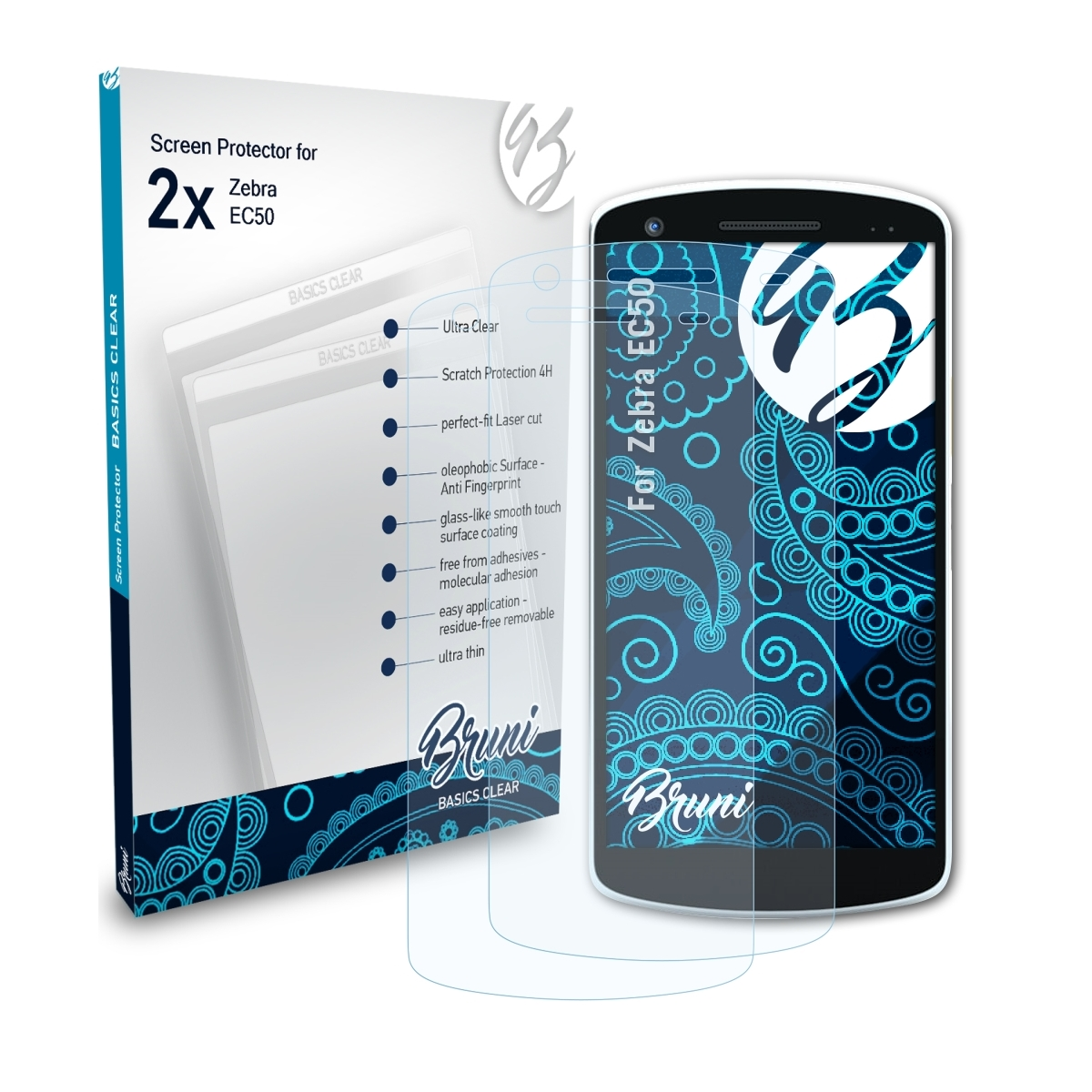 BRUNI 2x Zebra EC50) Basics-Clear Schutzfolie(für