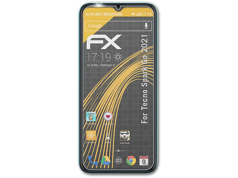 ATFOLIX 3x FX-Antireflex Displayschutz(für Tecno Spark Go (2021))