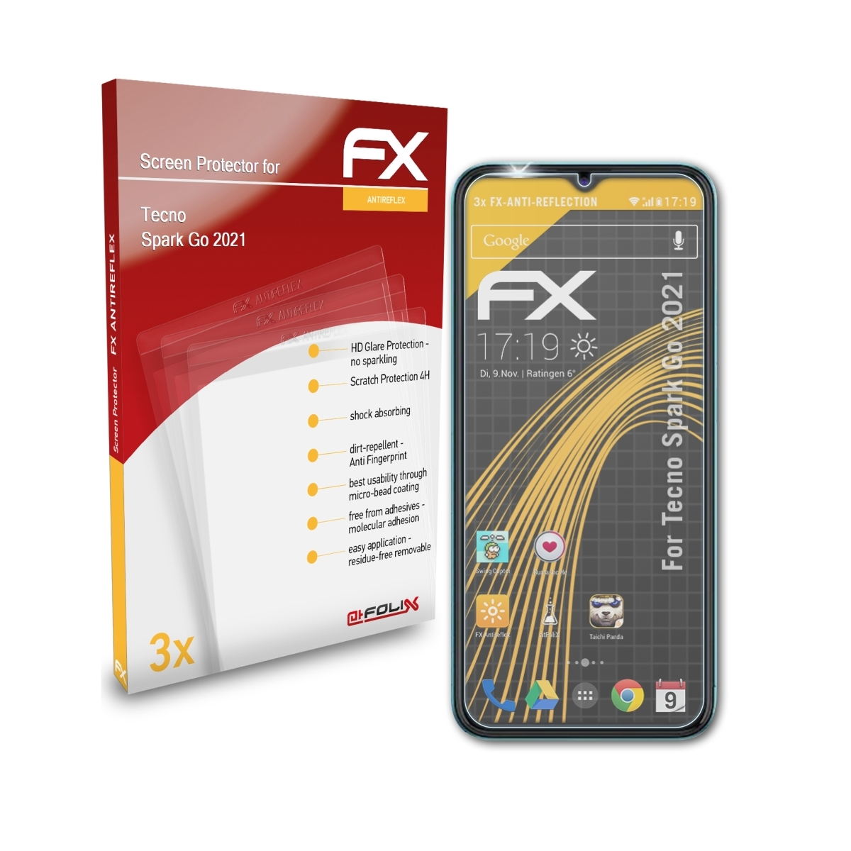 (2021)) 3x ATFOLIX Spark Go Displayschutz(für Tecno FX-Antireflex