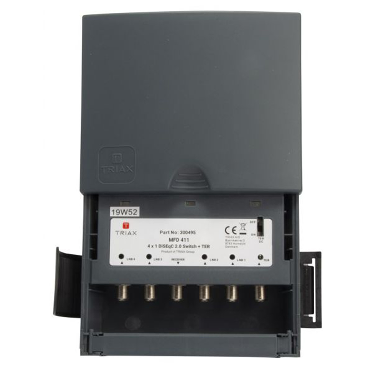 Graues elektronisches Gerät mit mehreren Anschlussports.