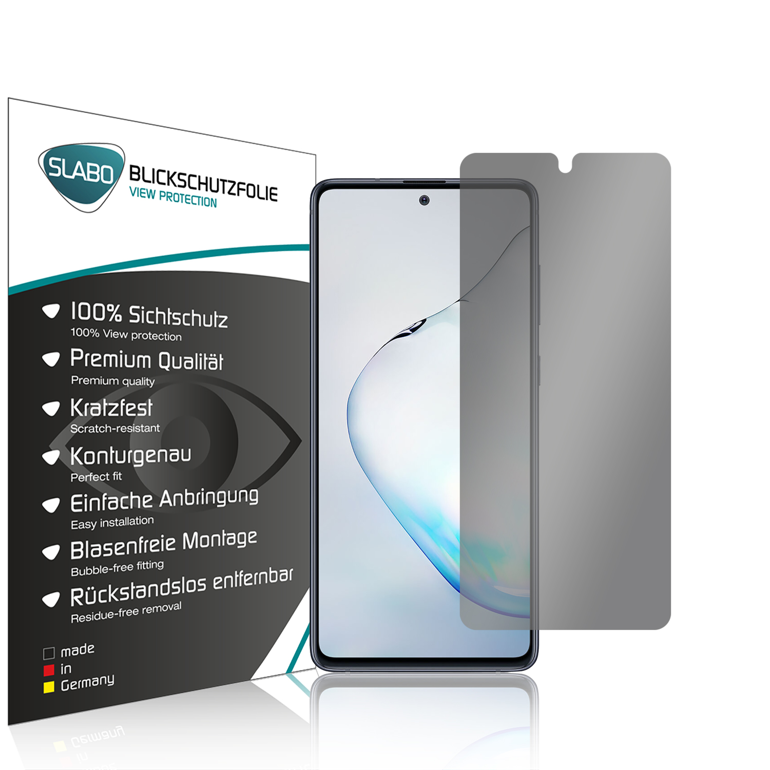 Protection Galaxy View SLABO Samsung Schwarz 360° Displayschutz(für Lite) Note10 Blickschutzfolie