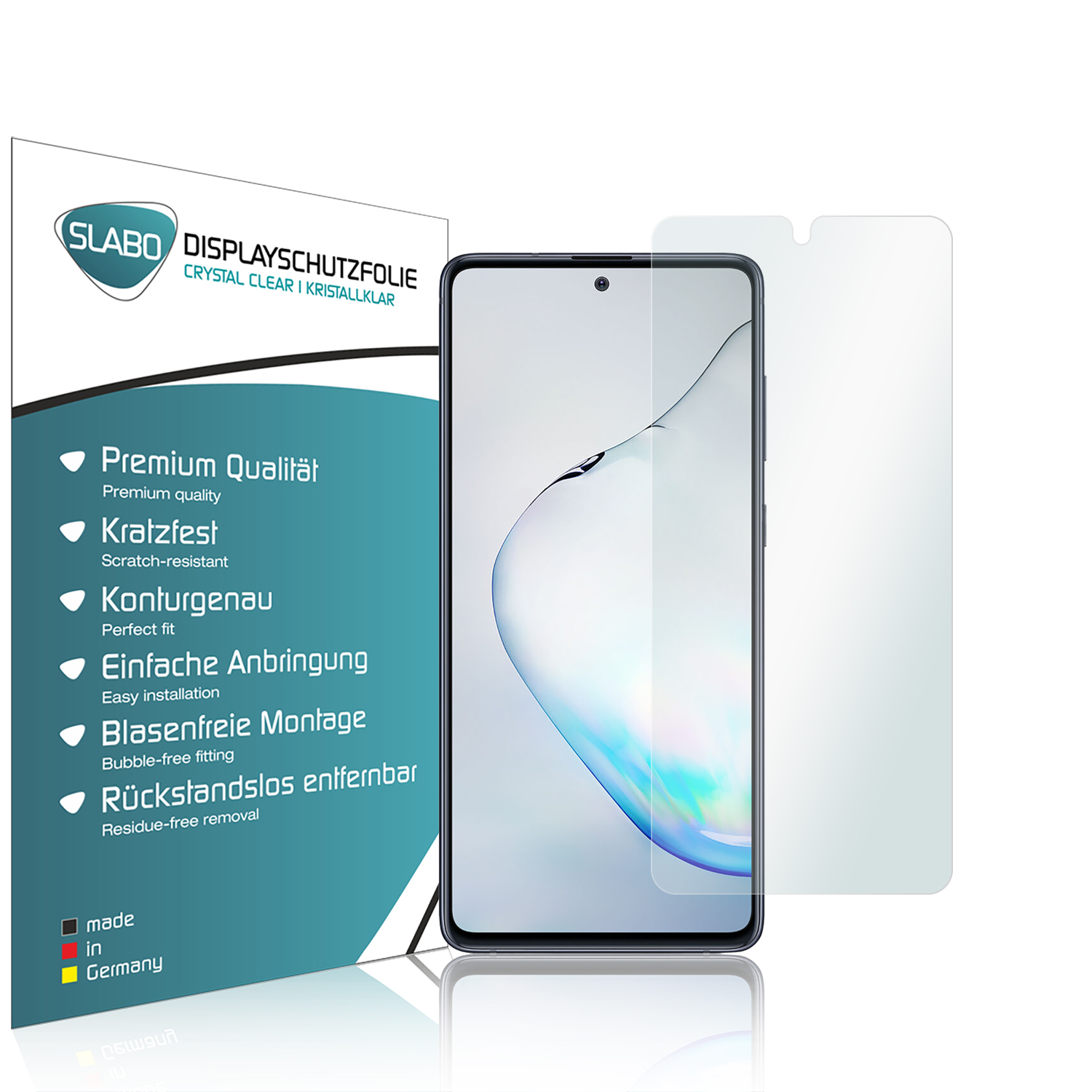 SLABO Displayschutzfolie Crystal Lite) Galaxy Note10 Clear Displayschutz(für Samsung