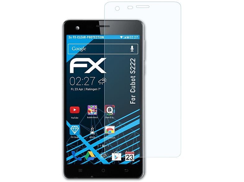 ATFOLIX Cubot S222) FX-Clear 3x Displayschutz(für