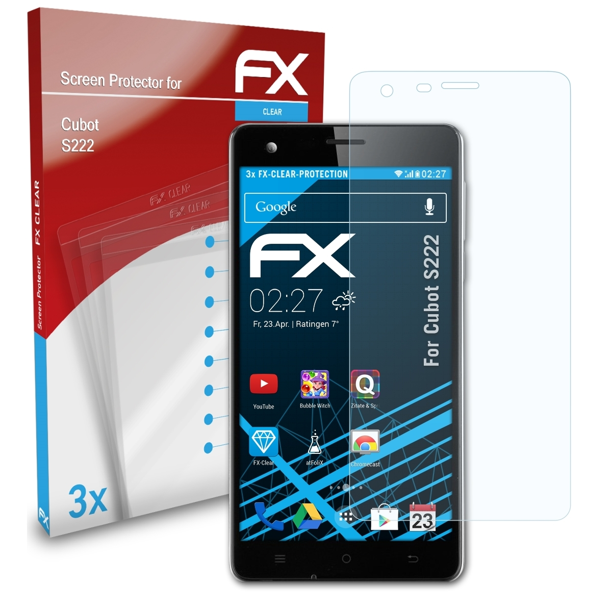 ATFOLIX 3x FX-Clear Displayschutz(für Cubot S222)