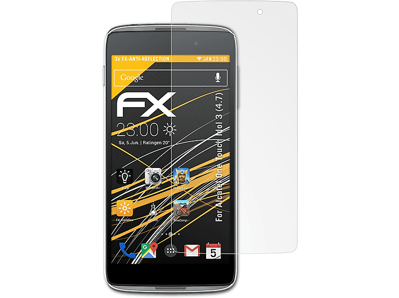 ATFOLIX 3x FX-Antireflex Displayschutz(für Alcatel One Touch Idol 3 (4.7))