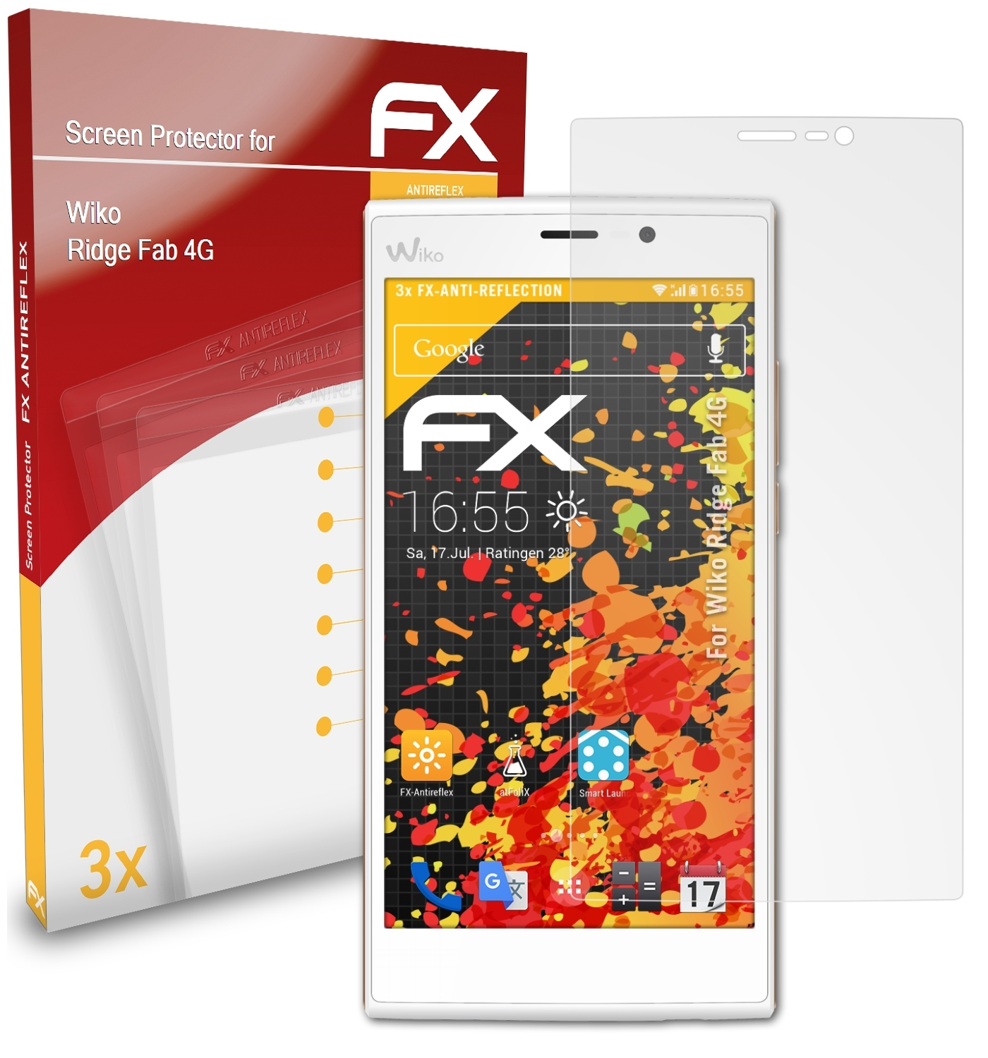 ATFOLIX 3x FX-Antireflex Wiko Fab 4G) Displayschutz(für Ridge