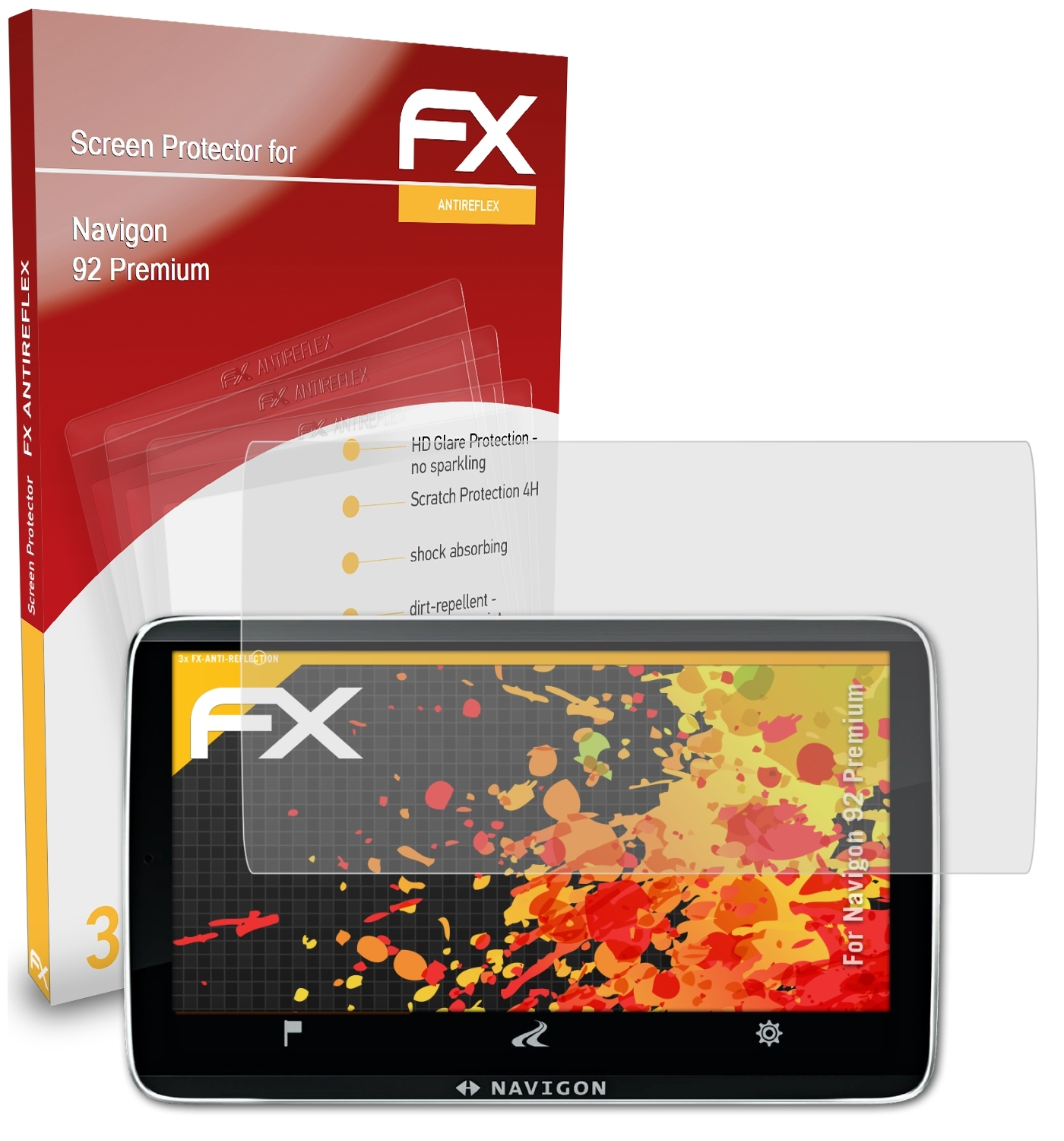 3x FX-Antireflex 92 ATFOLIX Navigon Premium) Displayschutz(für