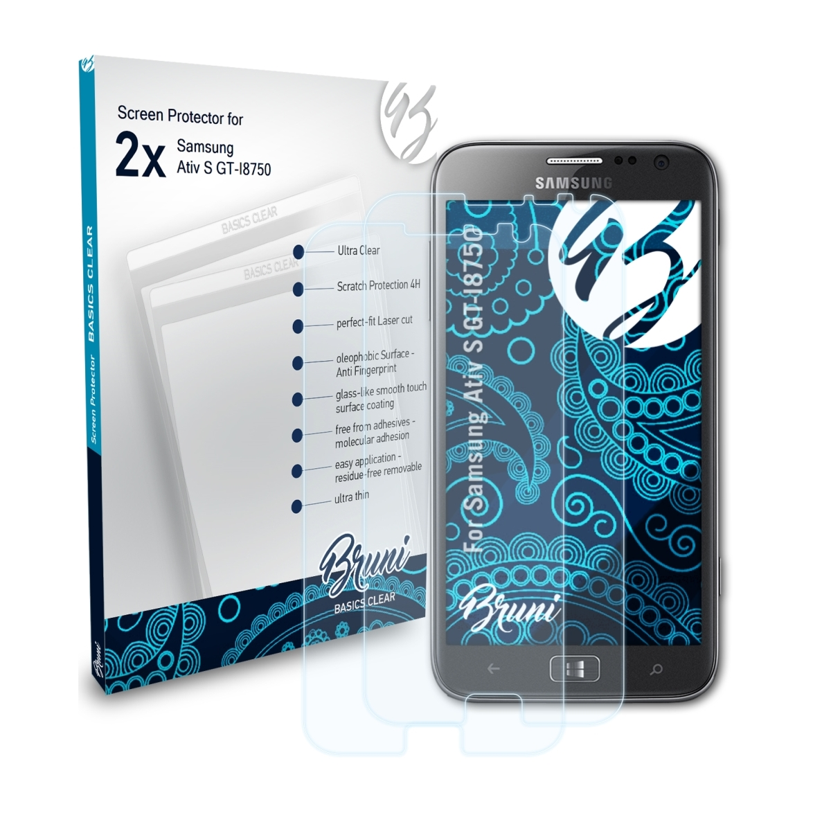 BRUNI 2x Basics-Clear Schutzfolie(für Samsung (GT-I8750)) Ativ S