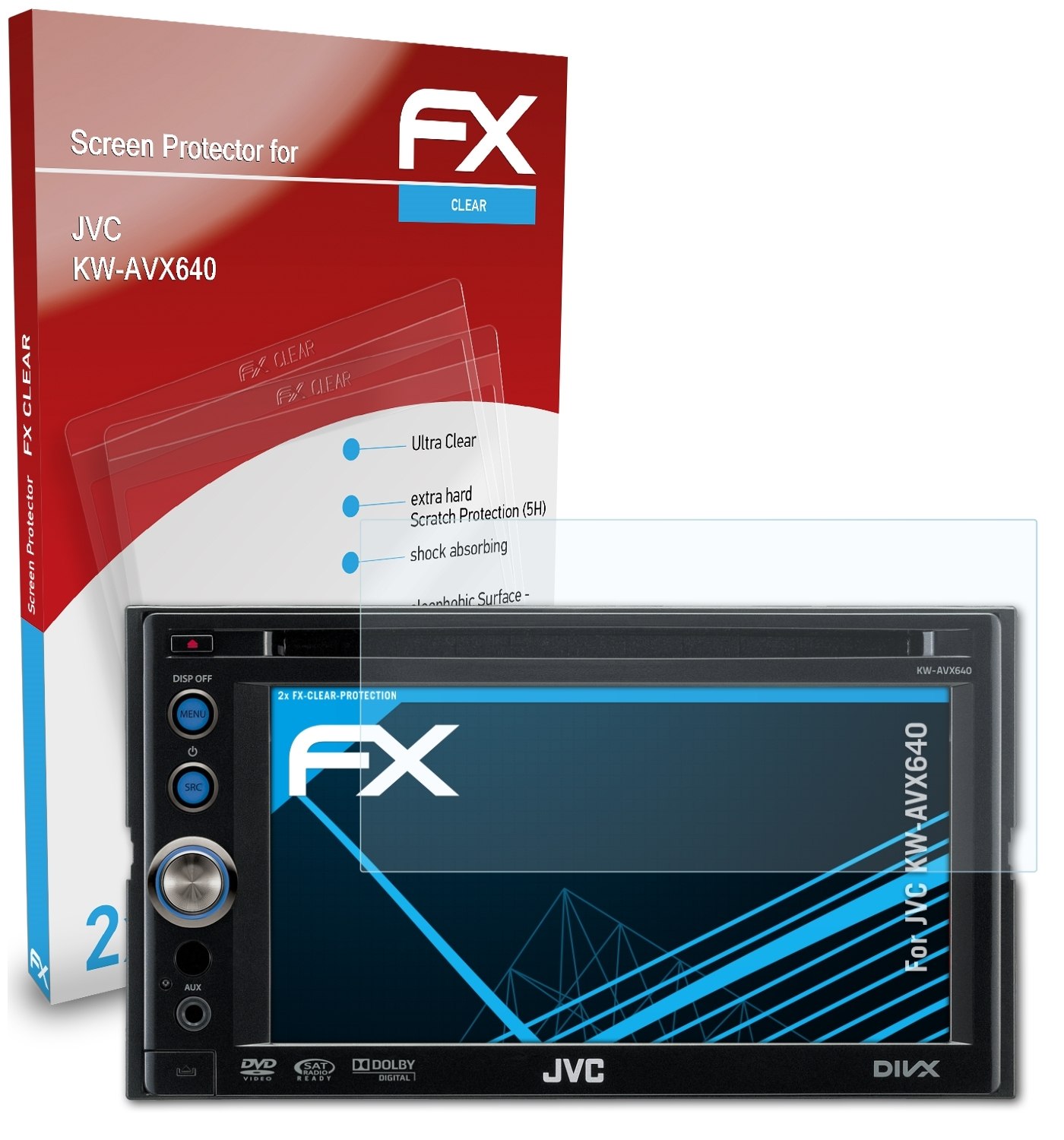2x Displayschutz(für KW-AVX640) ATFOLIX JVC FX-Clear